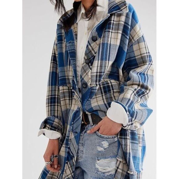 New Free People Plaid It Duster Size Small - Picture 3 of 9
